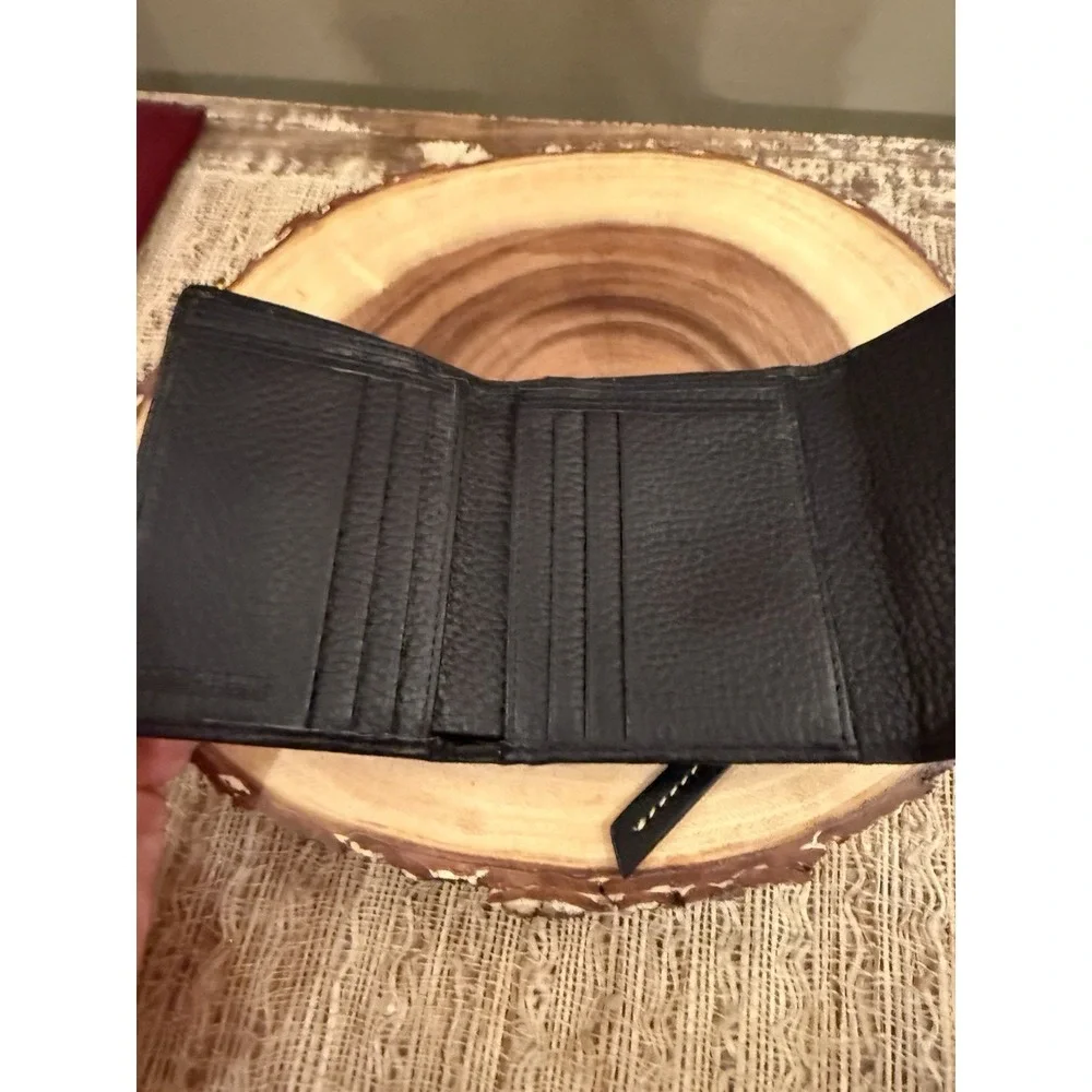 Dooney & Bourke Pebble Grain Leather Flap Zip Wallet BLACK Tri Fold